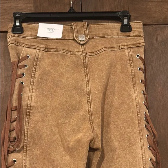 Boutique Tan Flare Pants with Lace-Up Detail - Picture 13 of 13